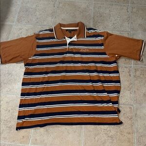 Sean John Brown and White Striped Polo Shirt